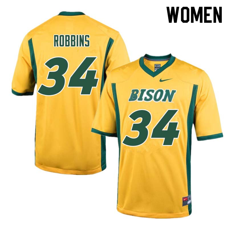 Women #34 Brock Robbins North Dakota State Bison College Football Jerseys Sale-Yellow - Click Image to Close